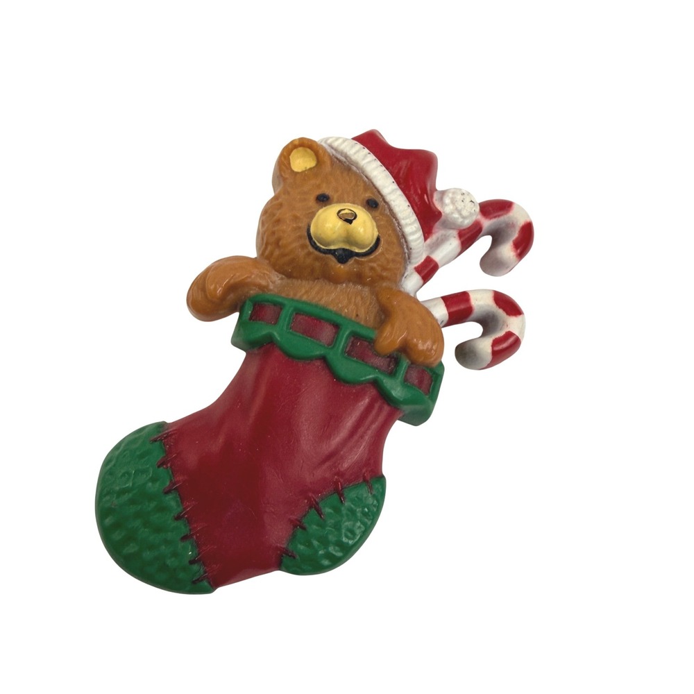 Vintage 1985 Hallmark Teddy Bear Stocking Christmas Brooch Pin Holiday Jewelry